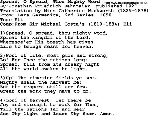 ehs hymn lyrics|Spread O spread thou mighty word .